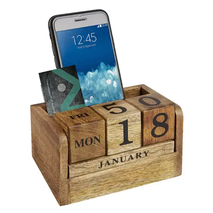 מעמד קלנדר תאריכון קוביות עץ טבעי